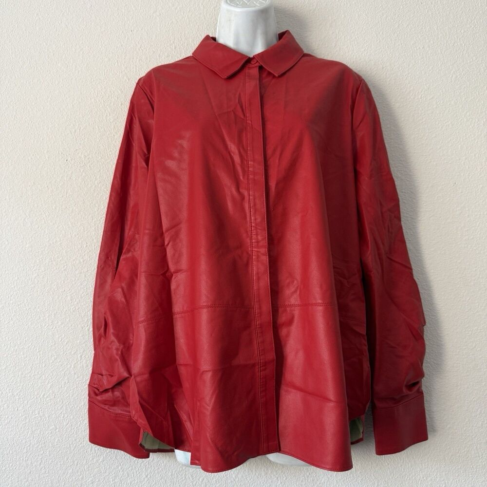 Kobi Halperin Lilianne Faux Leather Shirt Women’s L Red Button-Front Edgy $398